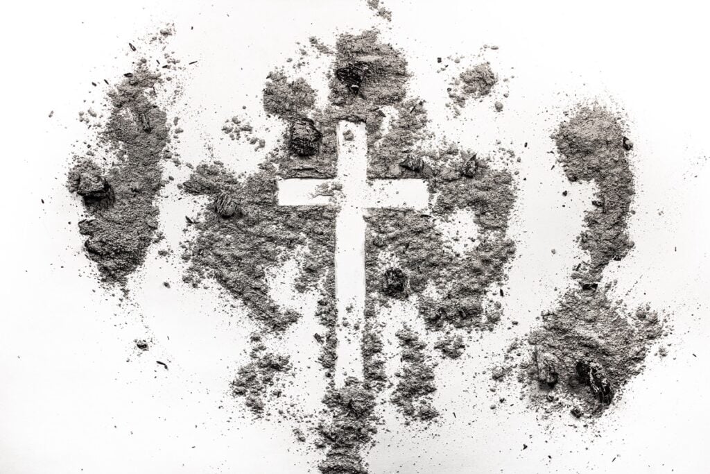 ashes with a cross